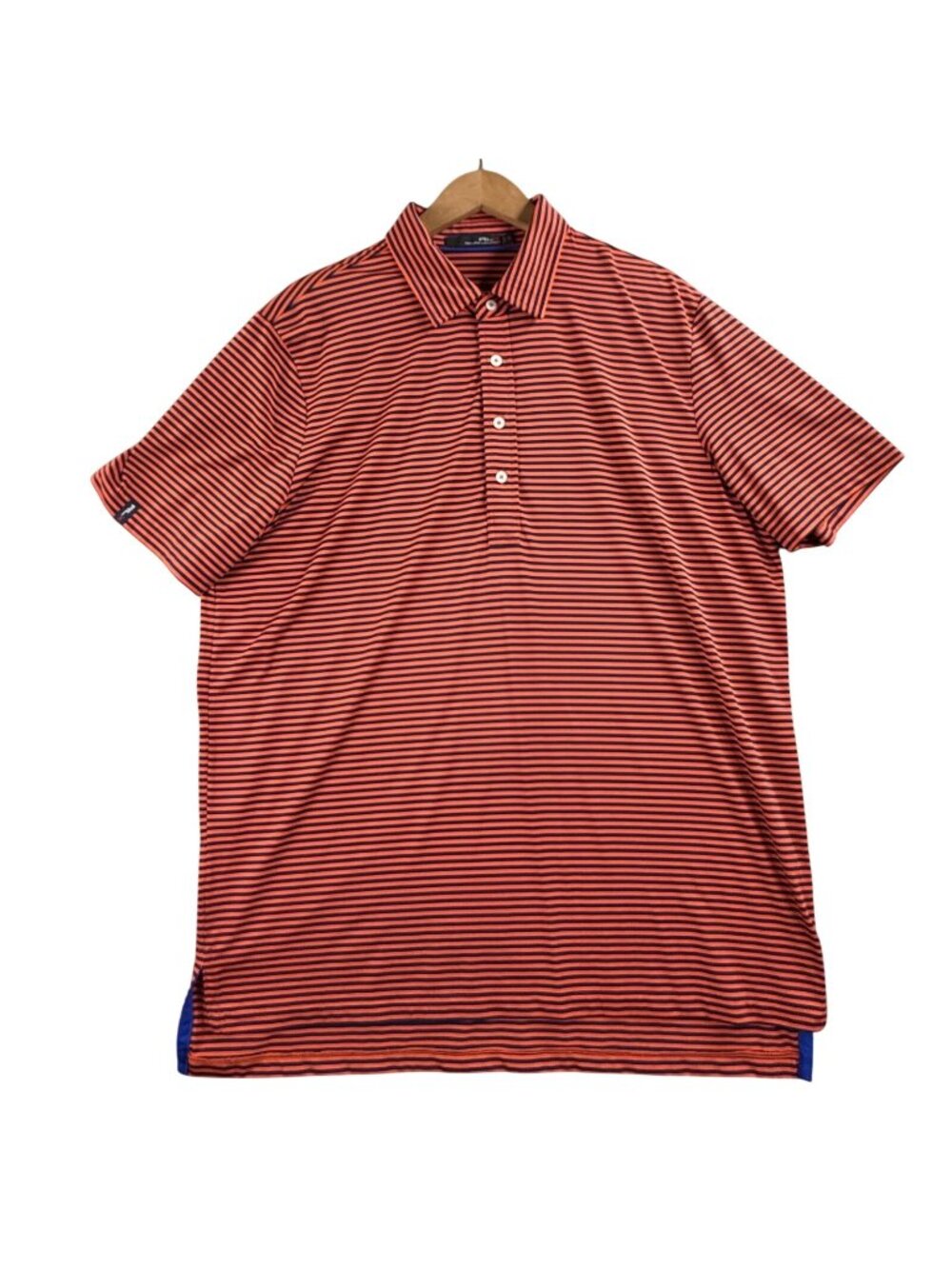 RLX Ralph Lauren Polo Shirt Mens XL Orange Navy Stripe Golf Performance Stretch